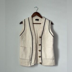 ME+EM CREAM V NECK WOOL & CASHMERE BLEND SLEEVELESS SWEATER VEST SIZE M